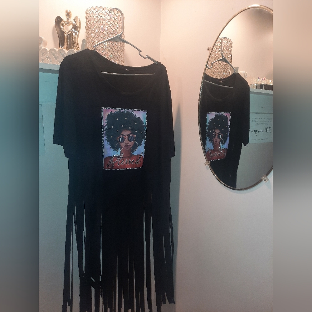 BLESSED Black Fringe Graphic T-Shirt🖤